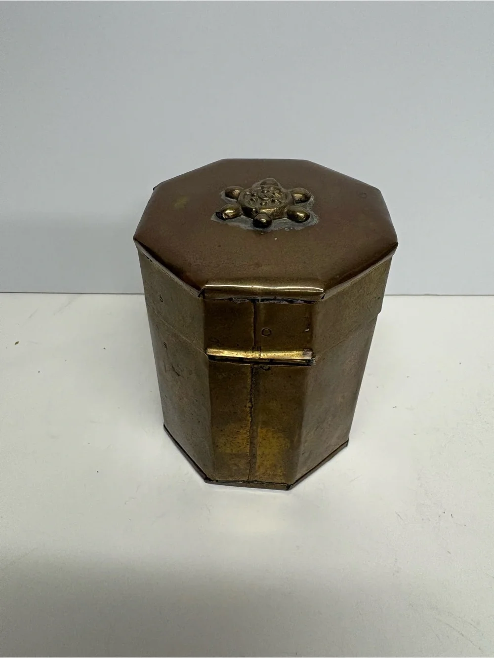 Octagonal Brass Trinket Box with Floral Medallion